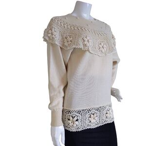 Vintage Wool Doily Bobble Knit Crochet Grannycore Cottage  Cabin Sweater
